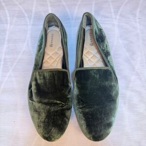 Birdies Starling Velvet Loafers Olive Green Smoking Slippers Womens 8.5 Flat